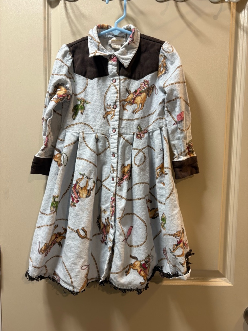 Savannah Light Blue and Brown Western Horse Print Button-Down Top